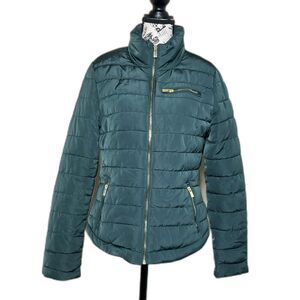 Coffeeshop Hunter Green Puffer Jacket Medium Gold Accents